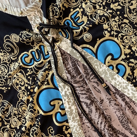 Black Boho Graphic Tank tunic Dress Turquoise NWOT Small Ptp 14 hits mid thigh - Picture 5 of 11